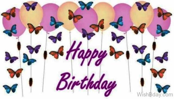 Happy Birthday With Colorful Butterflies