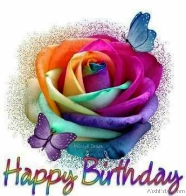 Happy Birthday With Colorful Rose