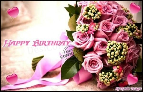 Happy Birthday with Pink Flowers Image